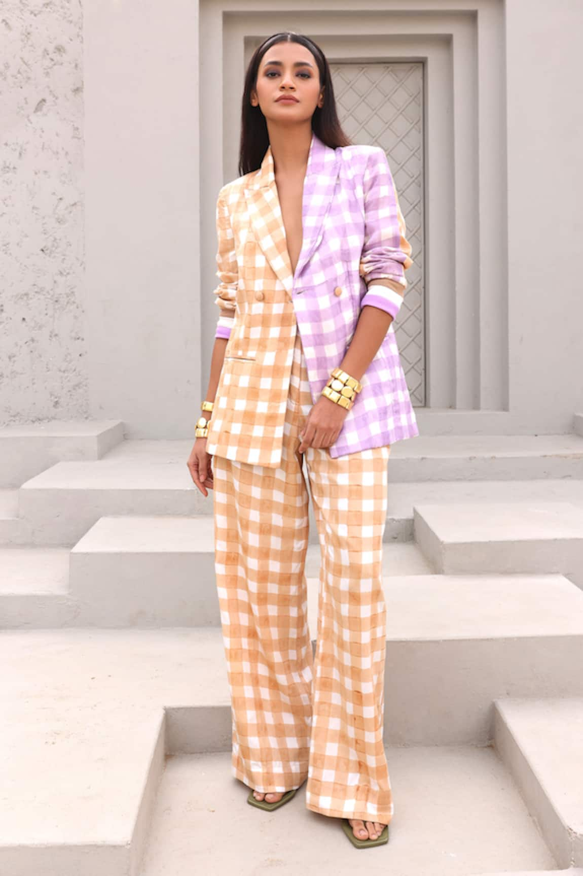 Aapro Mabel Checkered Print Blazer & Pant Set