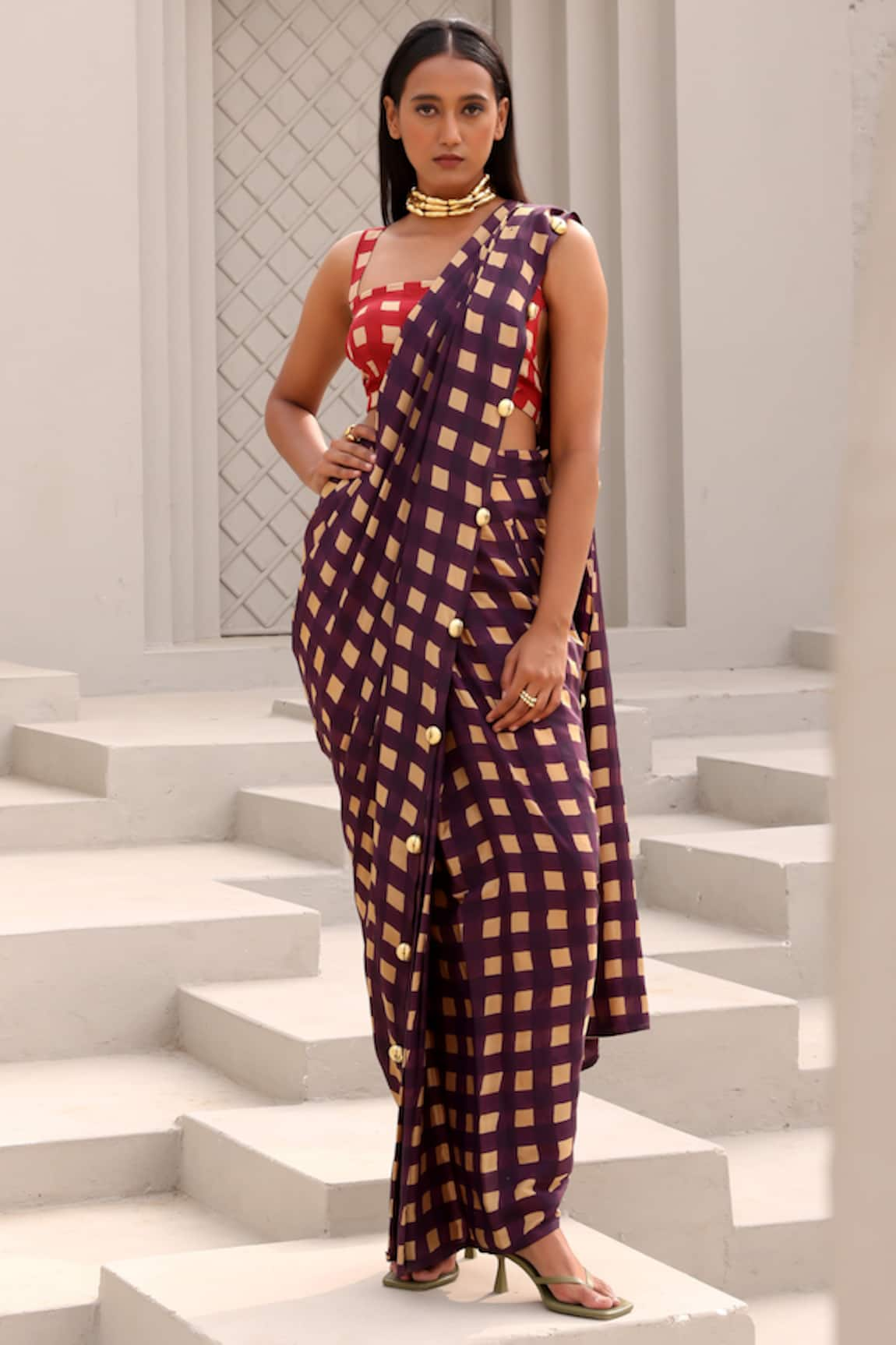 Aapro Agatha Printed Pre-Draped Saree With Bustier