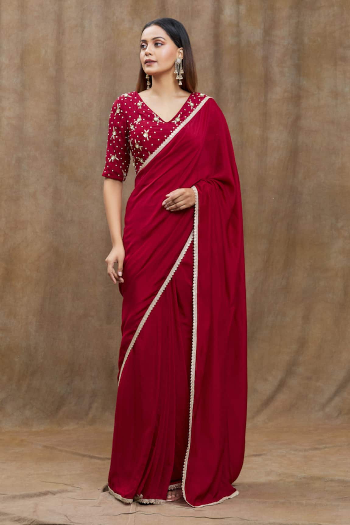 Nazaakat by Samara Singh Chanderi Silk Pre-Draped Saree With Embroidered Blouse