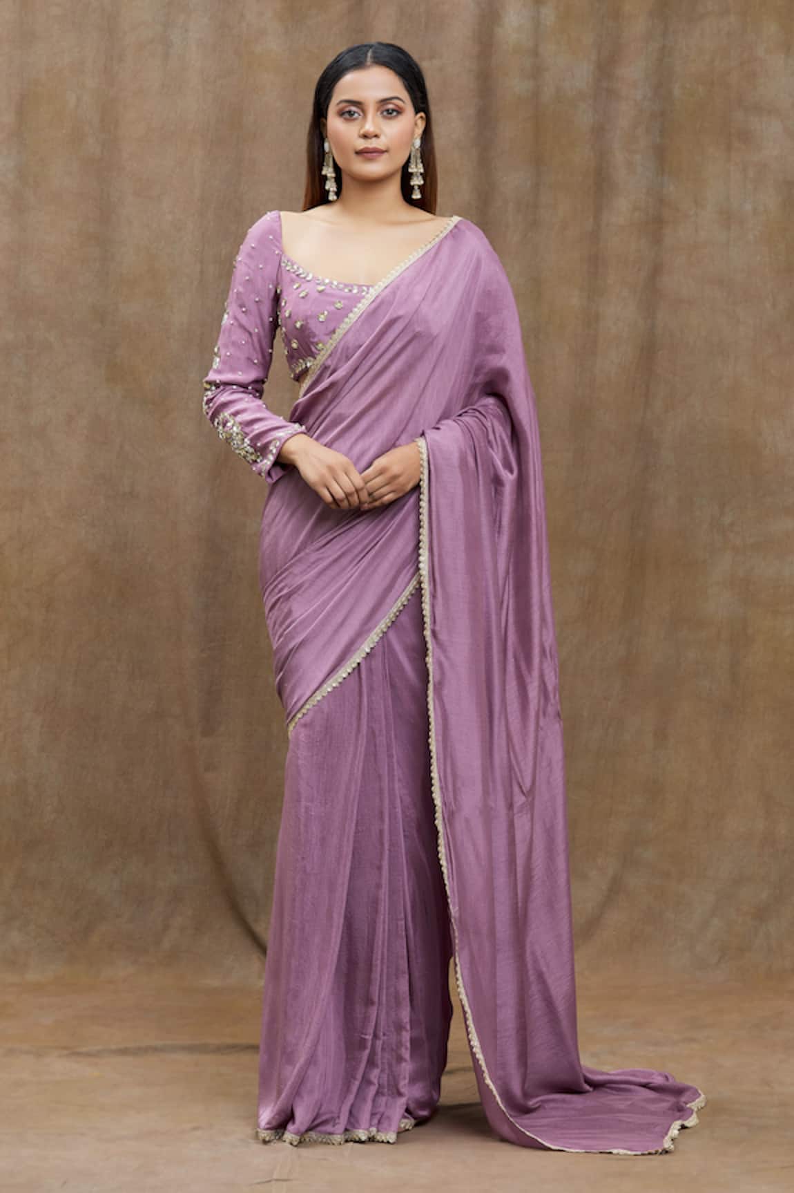 Nazaakat by Samara Singh Lace Bordered Pre-Draped Saree With Embroidered Blouse
