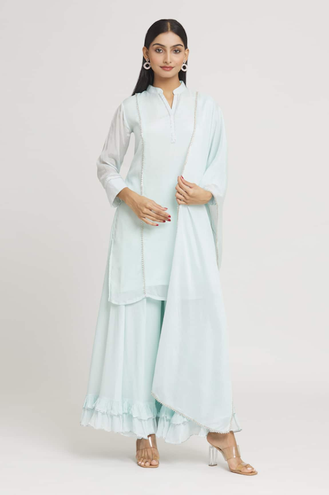 Label Lila Lace Embellished Kurta Sharara Set