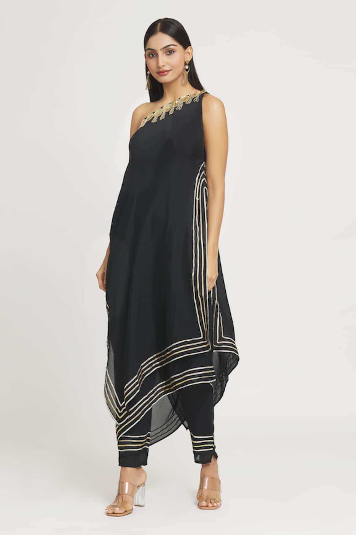 Label Lila Sequin Embellished One Shoulder Kurta With Pant