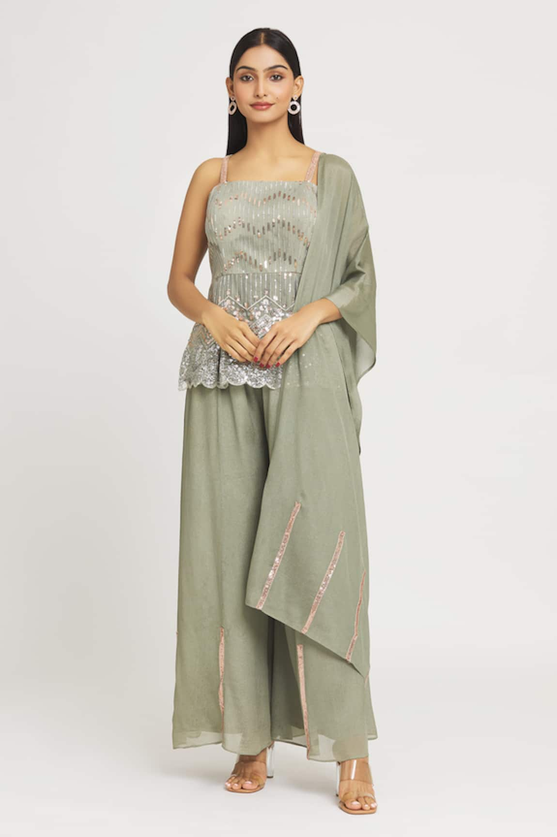 Label Lila Sequin Embellished Peplum Kurta Palazzo Set