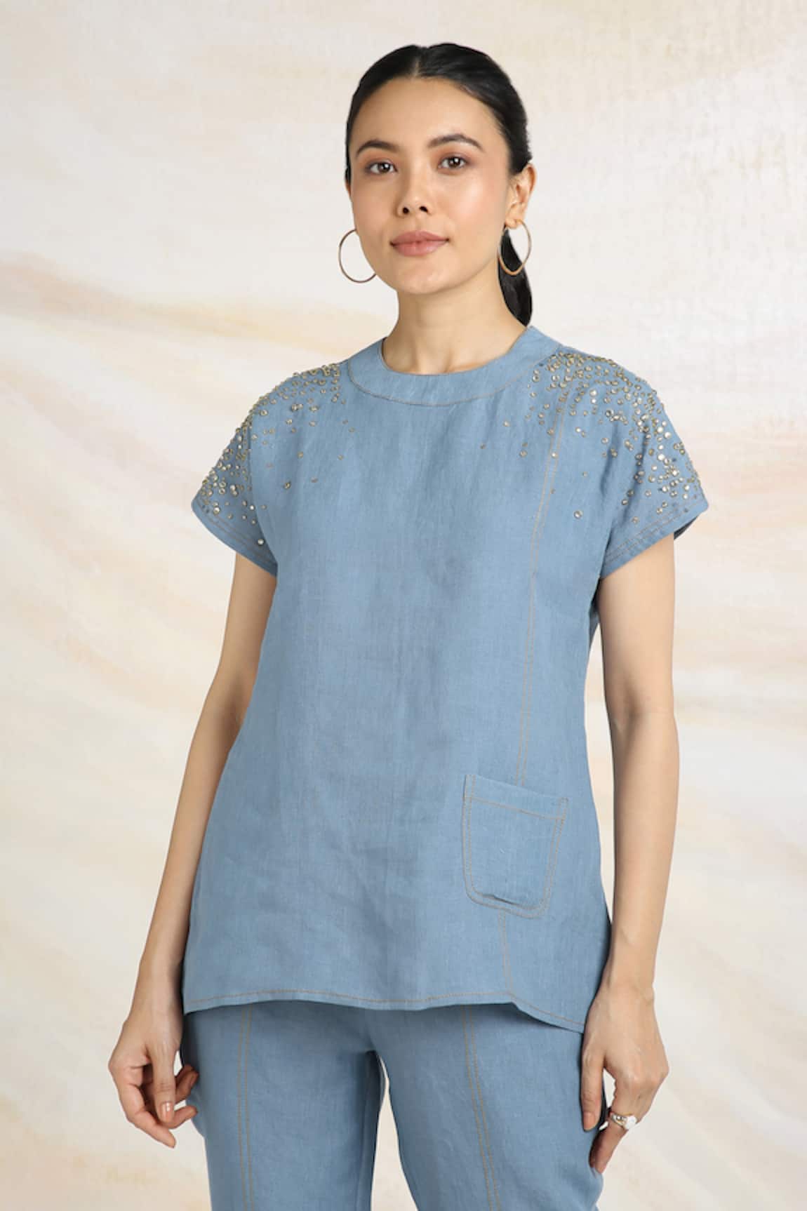 Kaveri Brazen Rhinestone Fall Embellished Top 