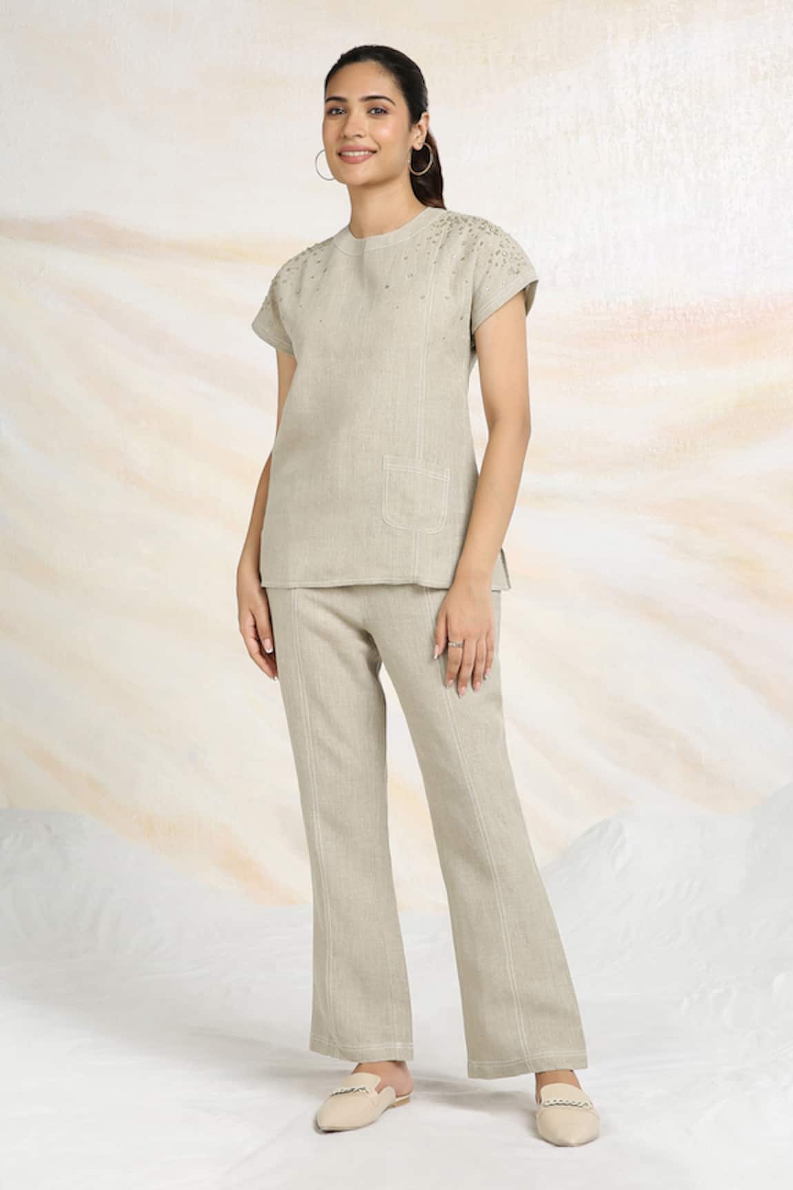 Kaveri Cosmic Rhinestone Fall Embellished Top 
