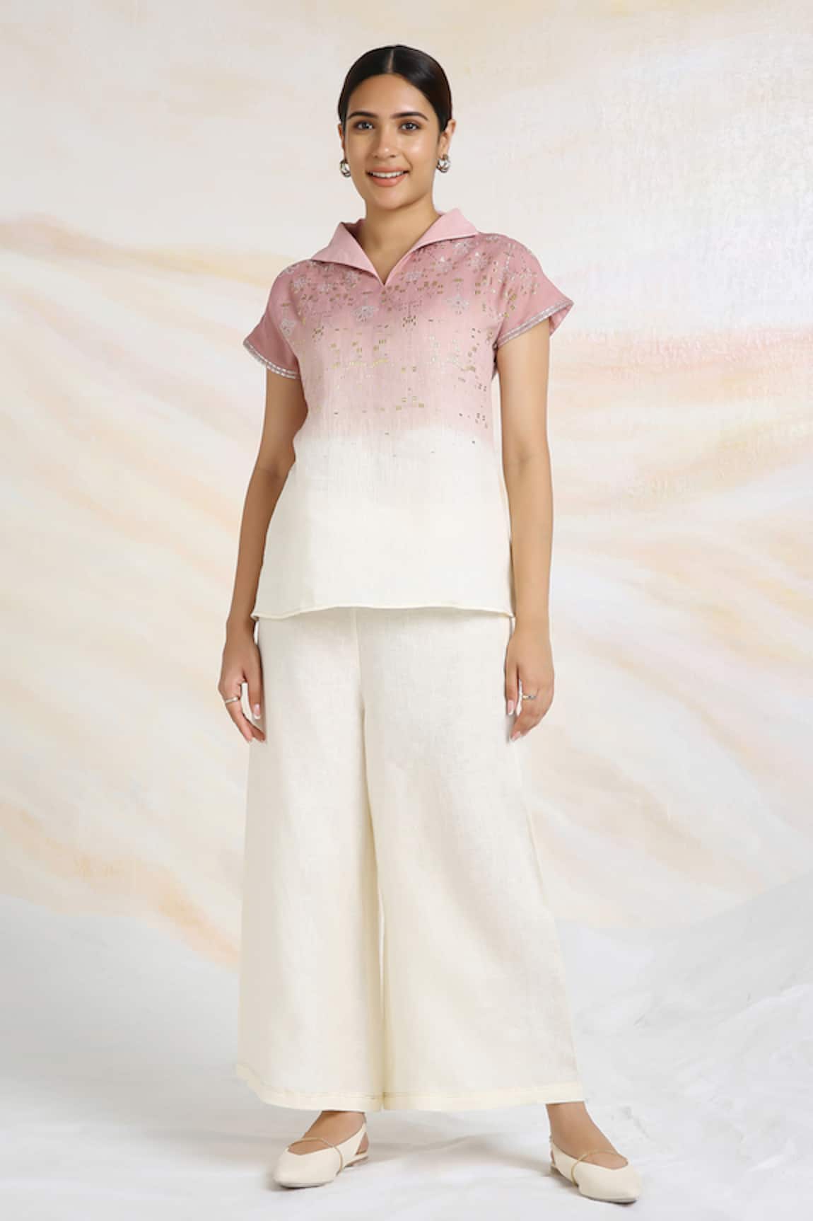 Kaveri Metallic Glitch Embellished Ombre Top 