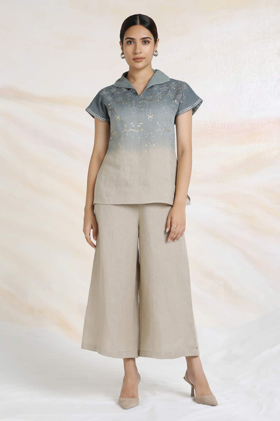 Kaveri Metallic Florin Embellished Ombre Top 