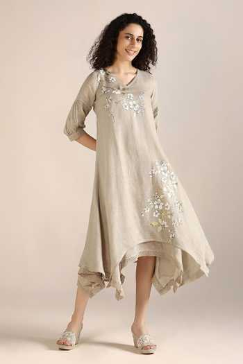 Kaveri Flower Print Asymmetric Twirl Dress 