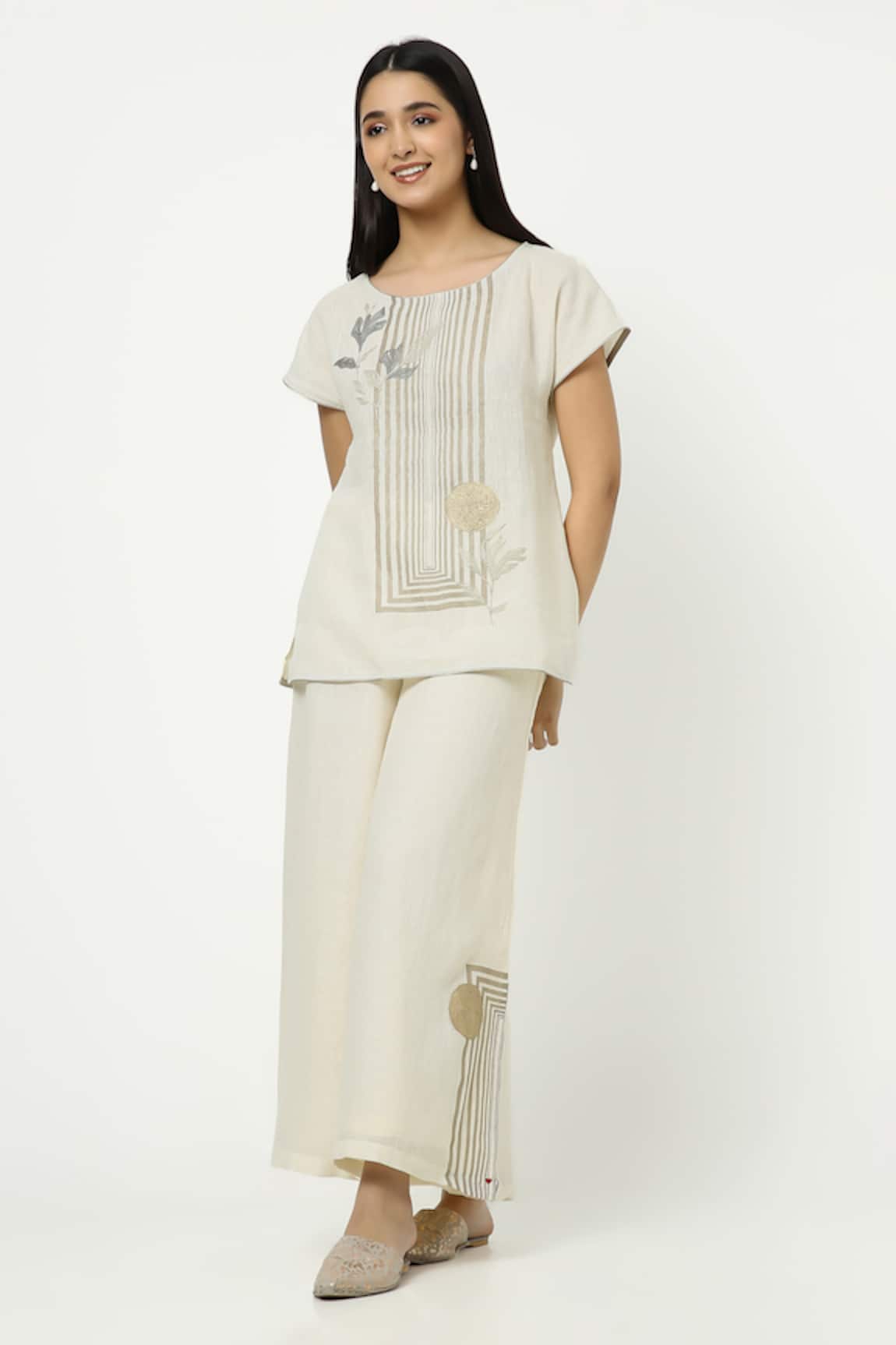 Kaveri Linen Leaf Embellished Top 