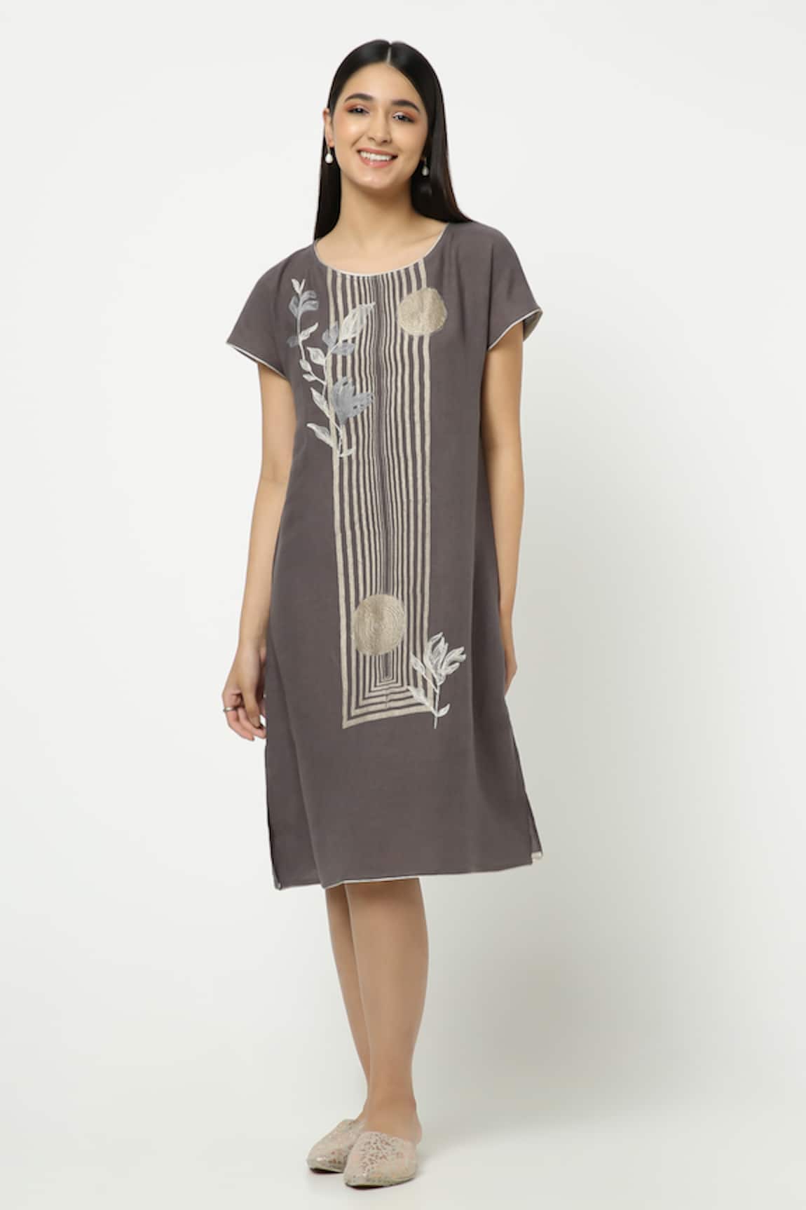 Kaveri Linen Leaf Pattern Dress 