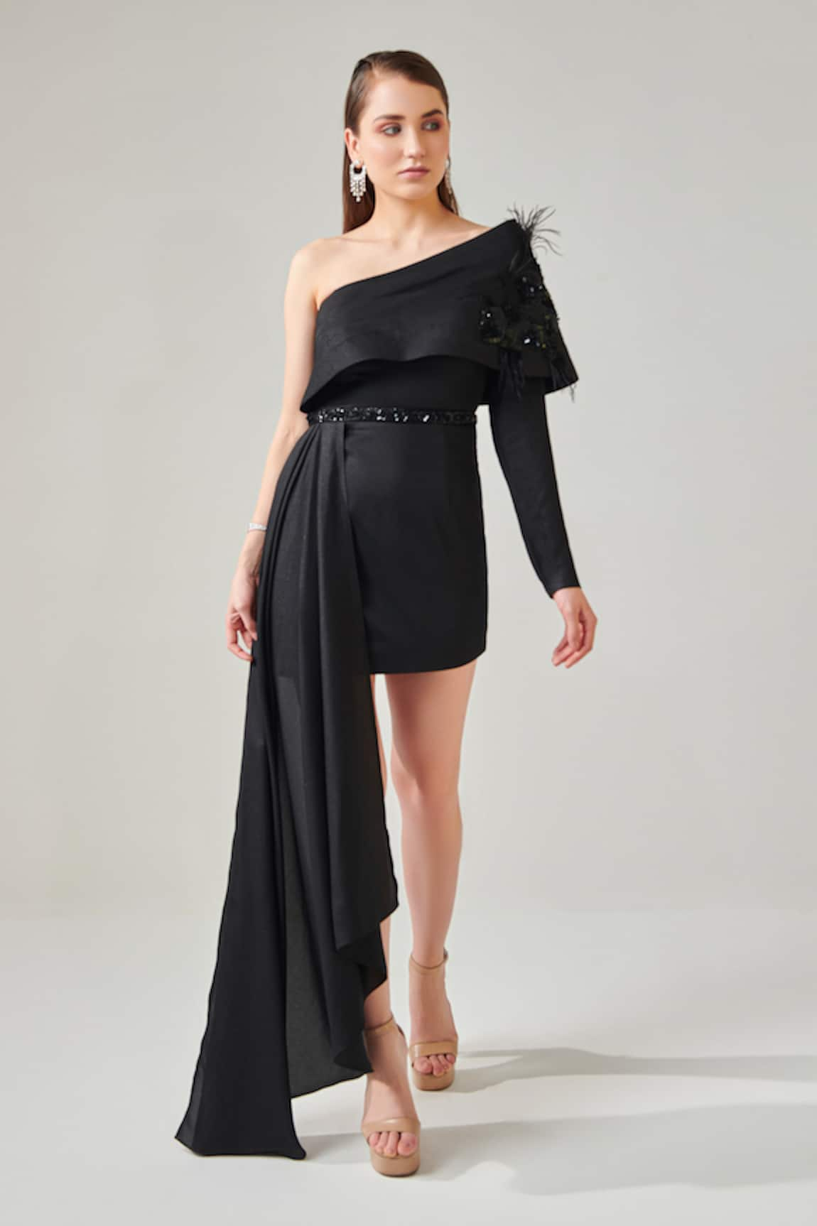 One Knot One One Shoulder Power Draped Dress