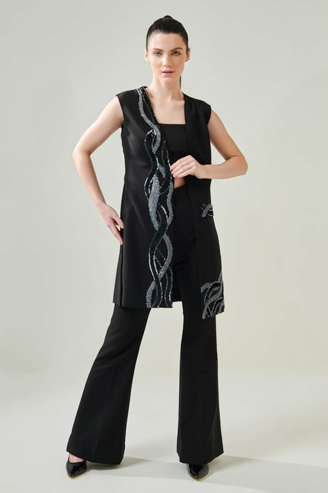 One Knot One Wave Embroidered Blazer Pant Set