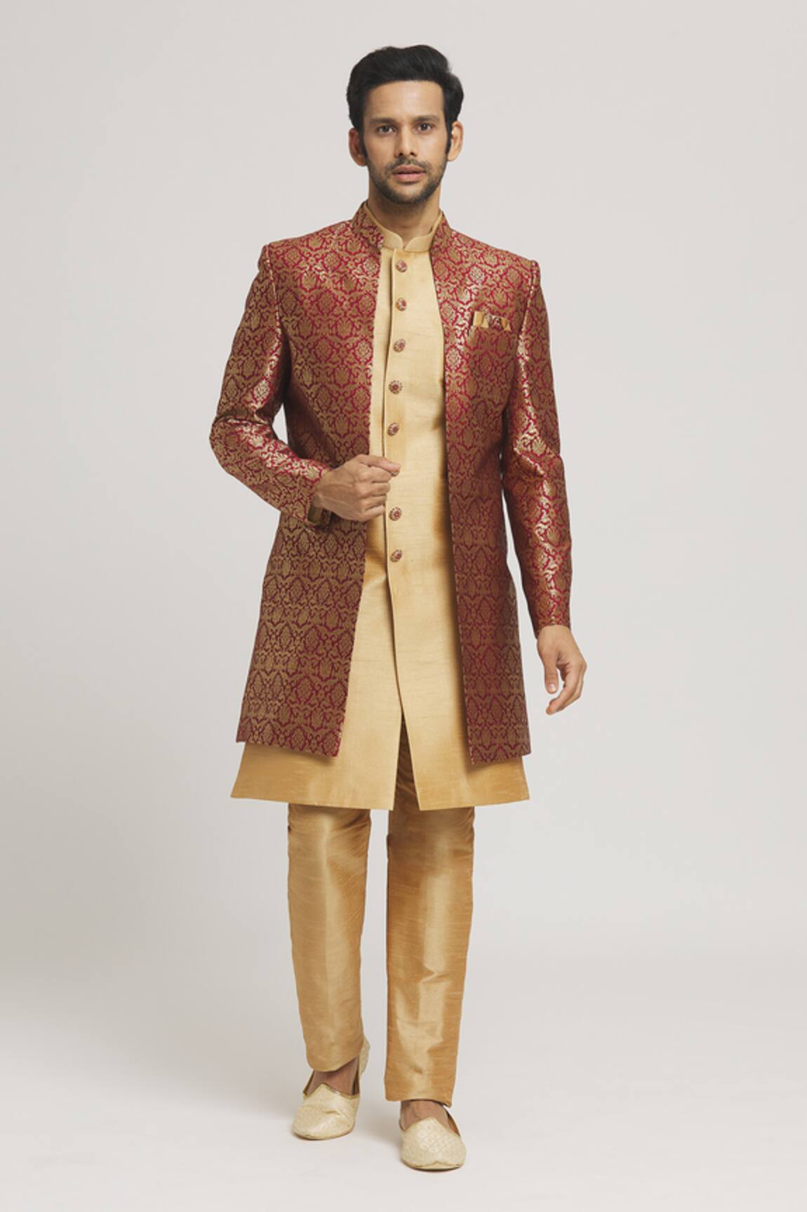 Arihant Rai Sinha Floral Pattern Brocade Jacket With Sherwani 