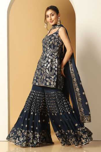 Meenagurnam Sequin Gul Embroidered Kurta Sharara Set