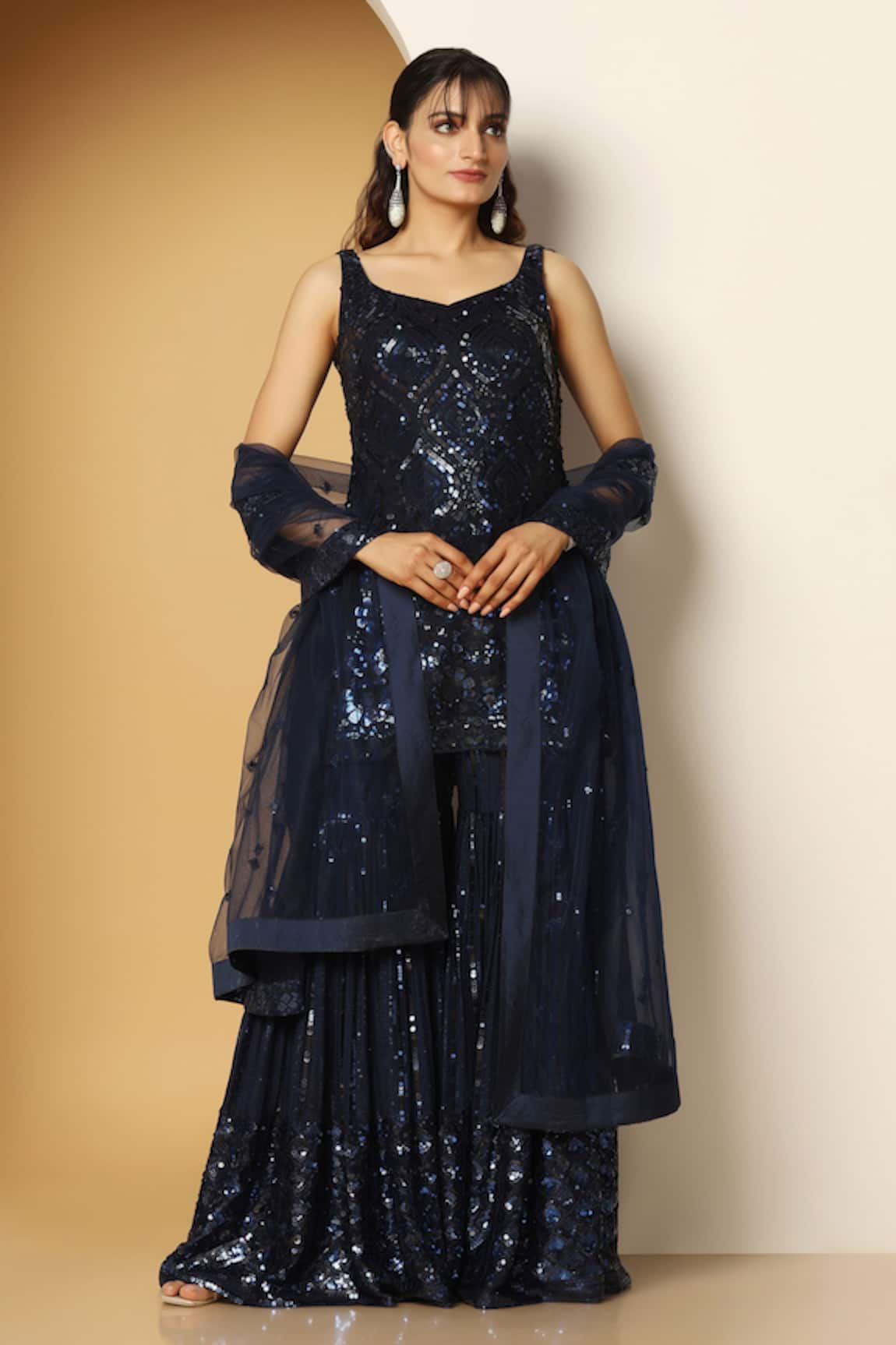 Meenagurnam Synodic Sequin Encrusted Kurta Sharara Set