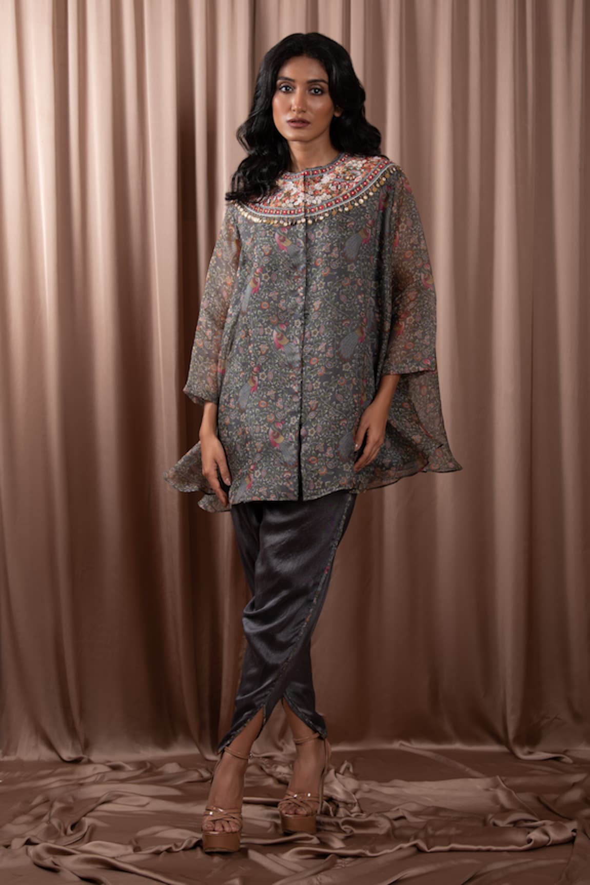 Vara by Vibha n Priti Short Printed Cape With Dhoti Pant