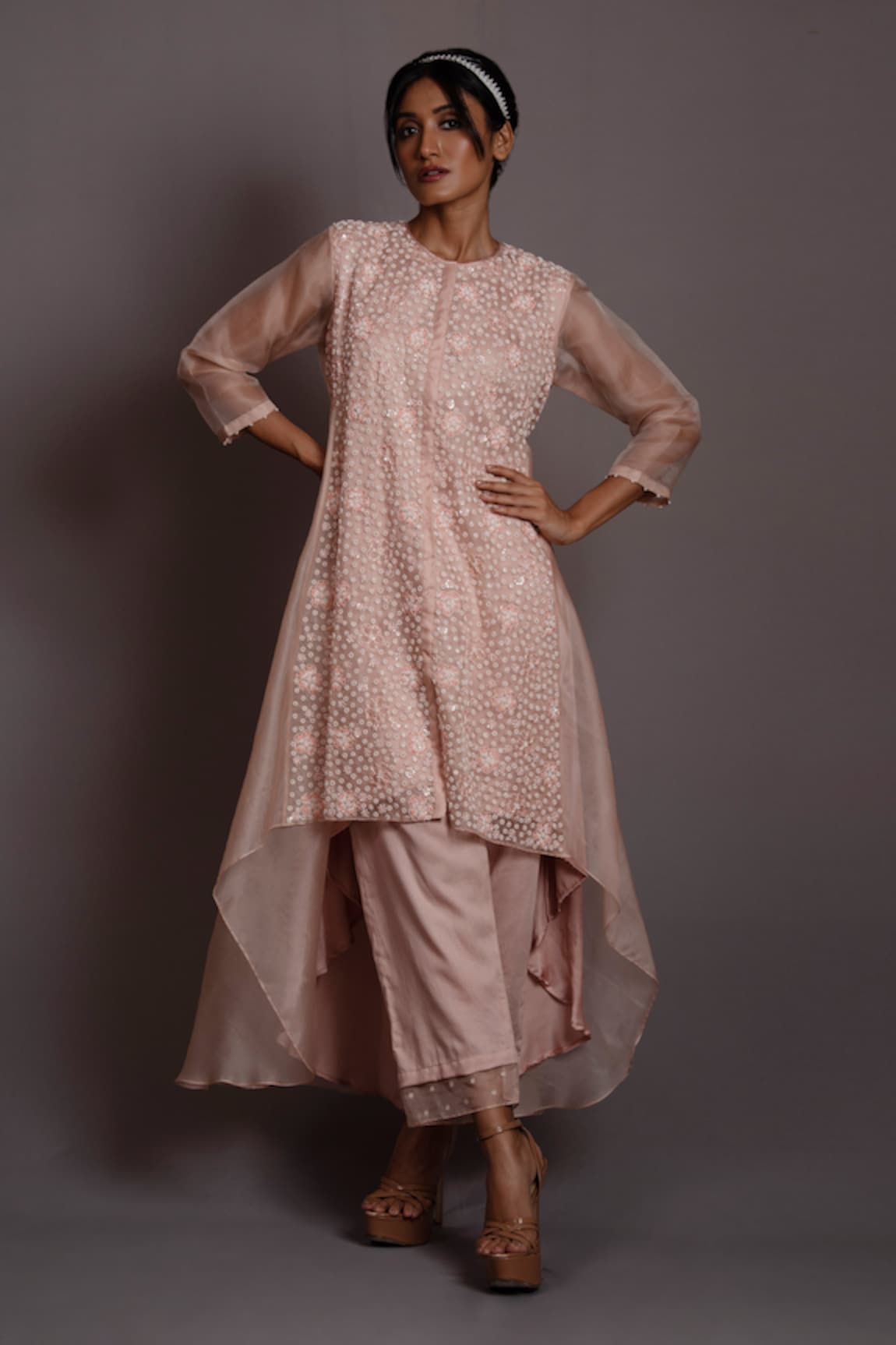 Vara by Vibha n Priti Asymmetric Embroidered Kurta Pant Set