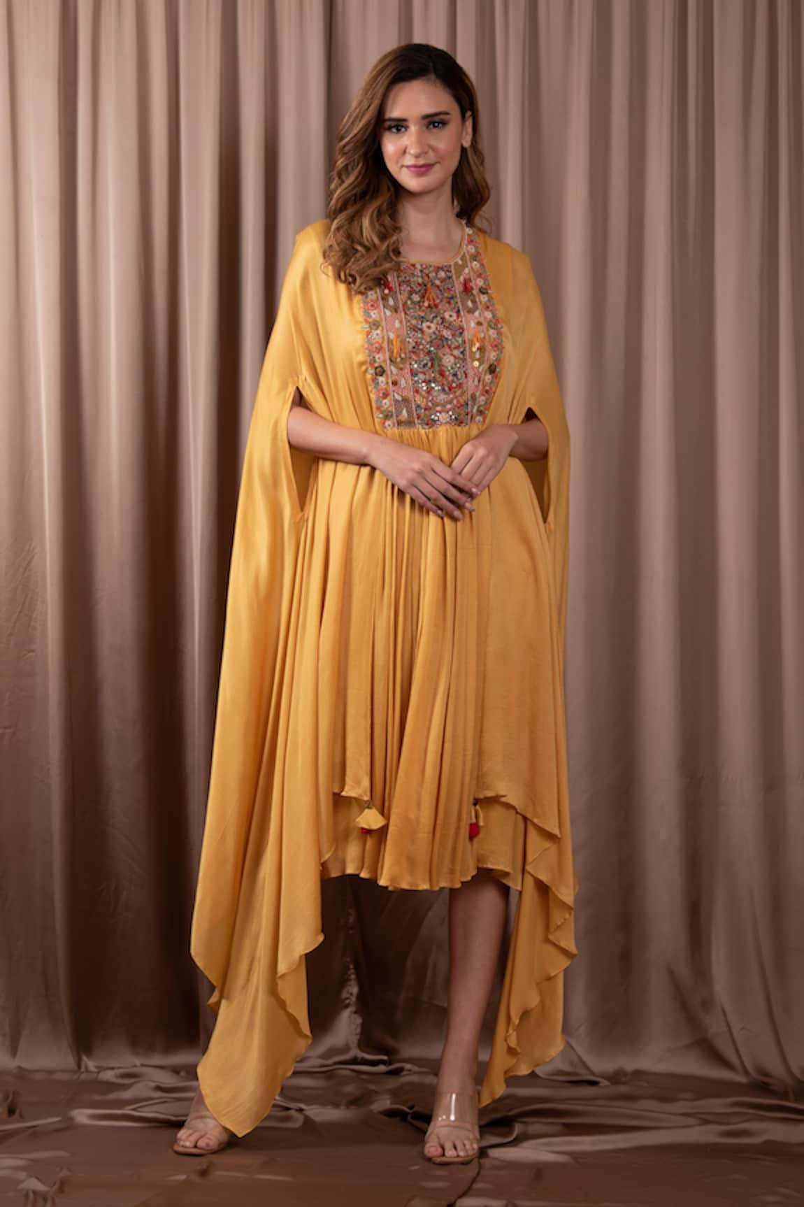 Vara by Vibha n Priti Gathered Dress With Attached Drape