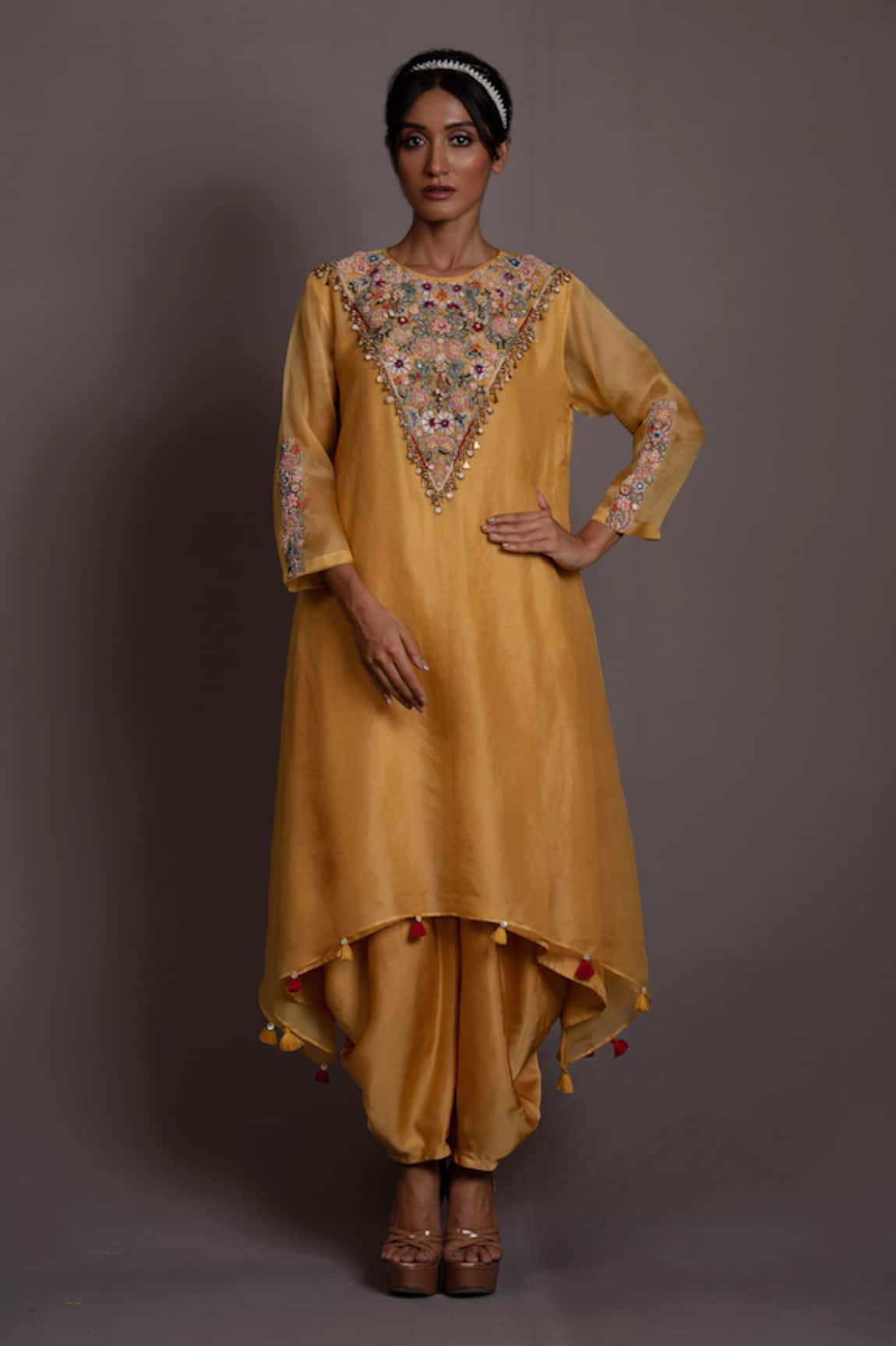 Vara by Vibha n Priti Gardenia Embroidered Yoke Kurta With Pant