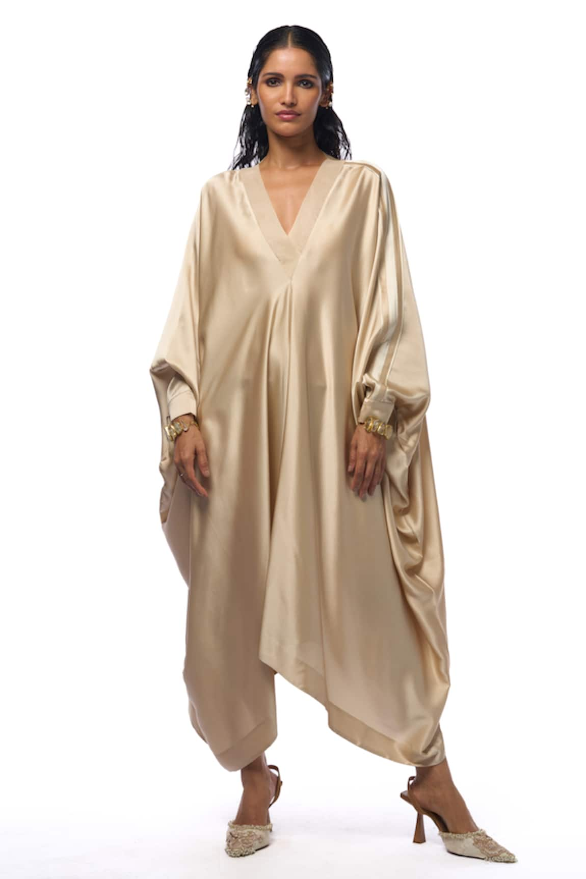 AK-OK Side Tape Panel Asymmetric Silk Kaftan