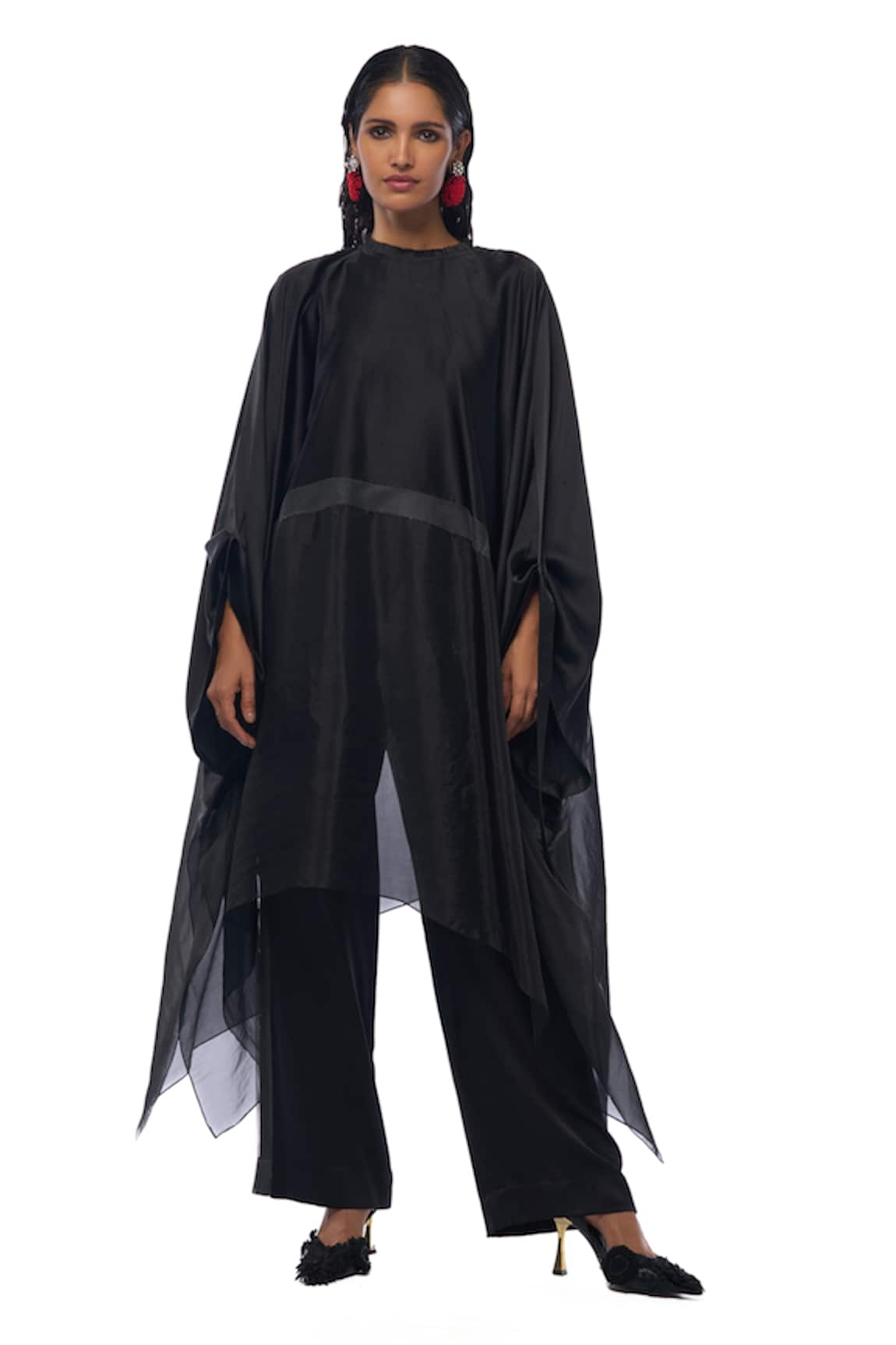 AK-OK Mesh Panel Silk Cape With Trouser