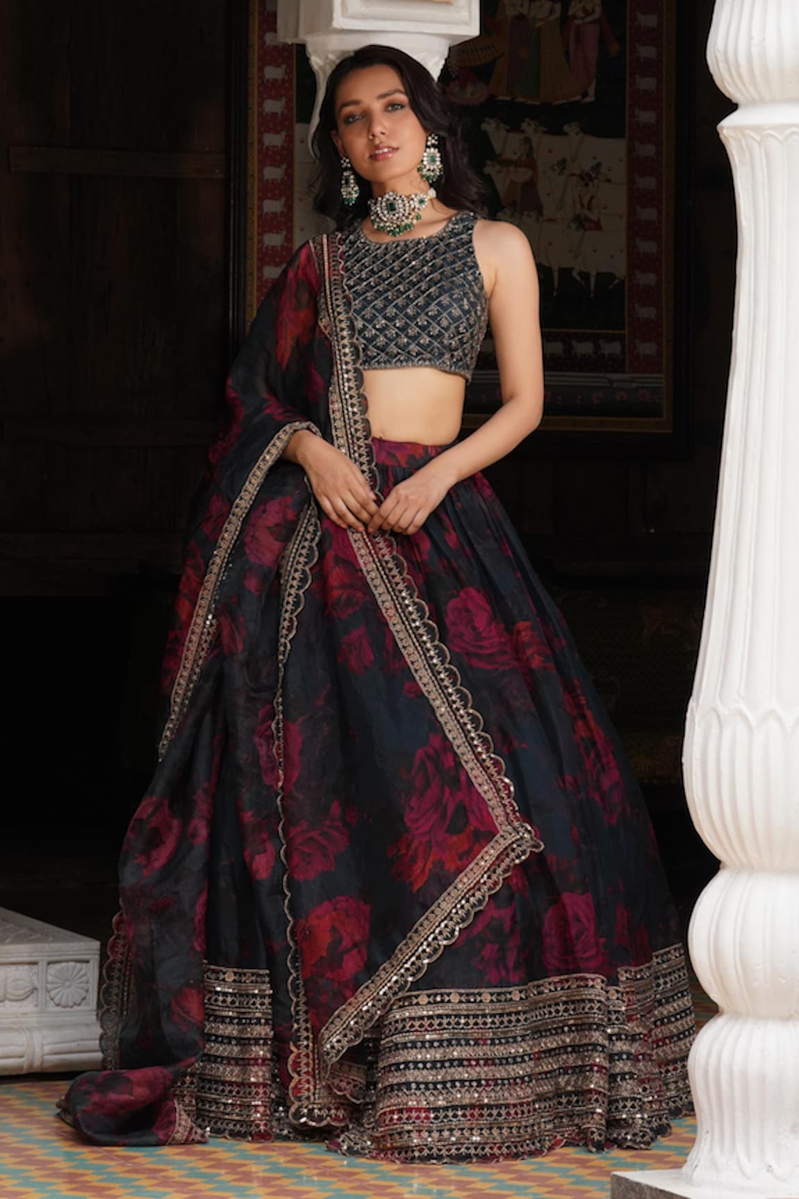 Astha Narang Floral Print Blouse Lehenga Set