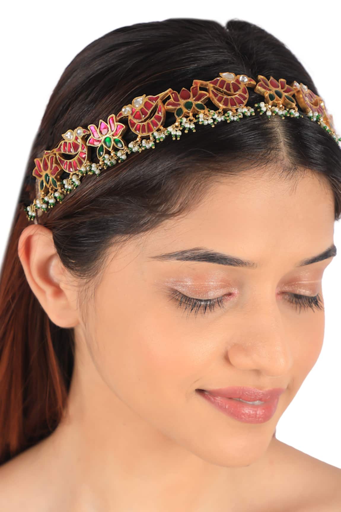 Riana Jewellery Lotus & Peacock Motif Mathapatti 