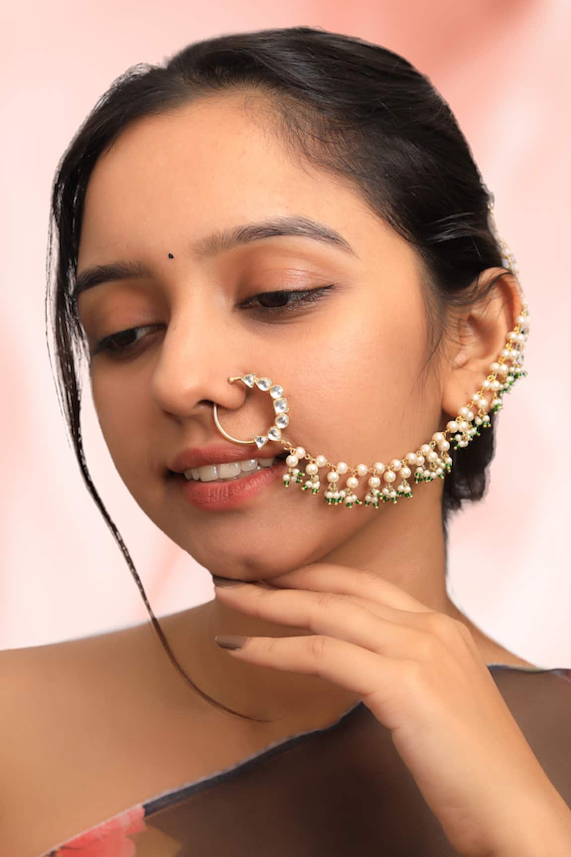 Riana Jewellery Kundan & Pearl Drop Nath 