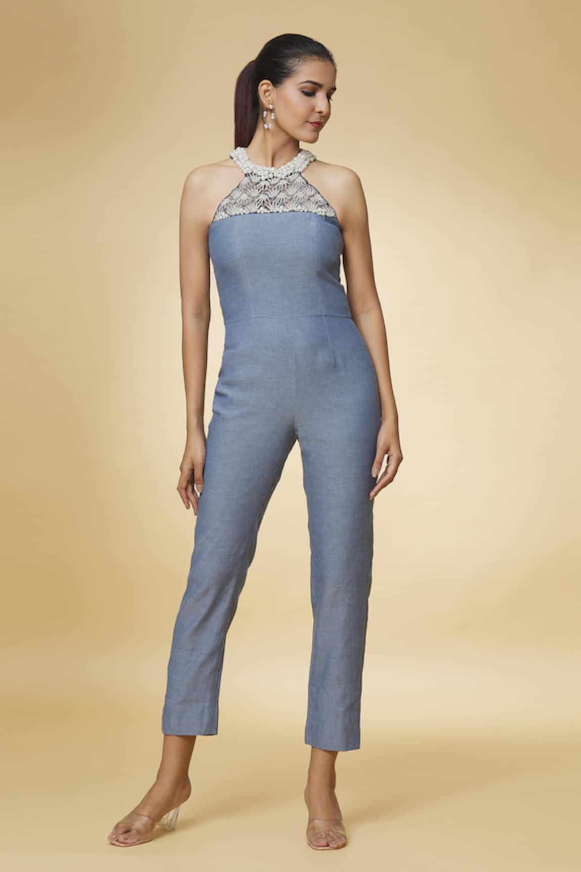 Varsha Wadhwa Denim Halter Neck Jumpsuit