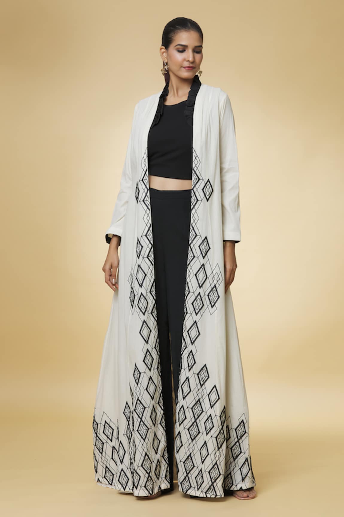 Varsha Wadhwa Front Open Ruffle Neck Embroidered Cape