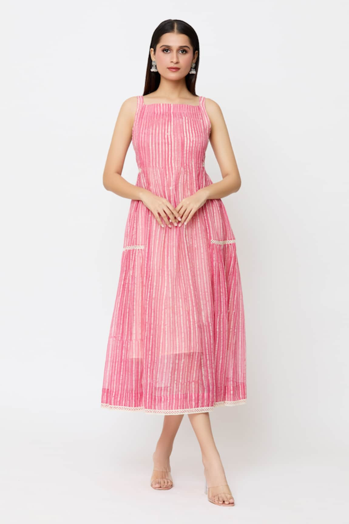 Ek Katha Batik Block Print Pleated Yoke Dress