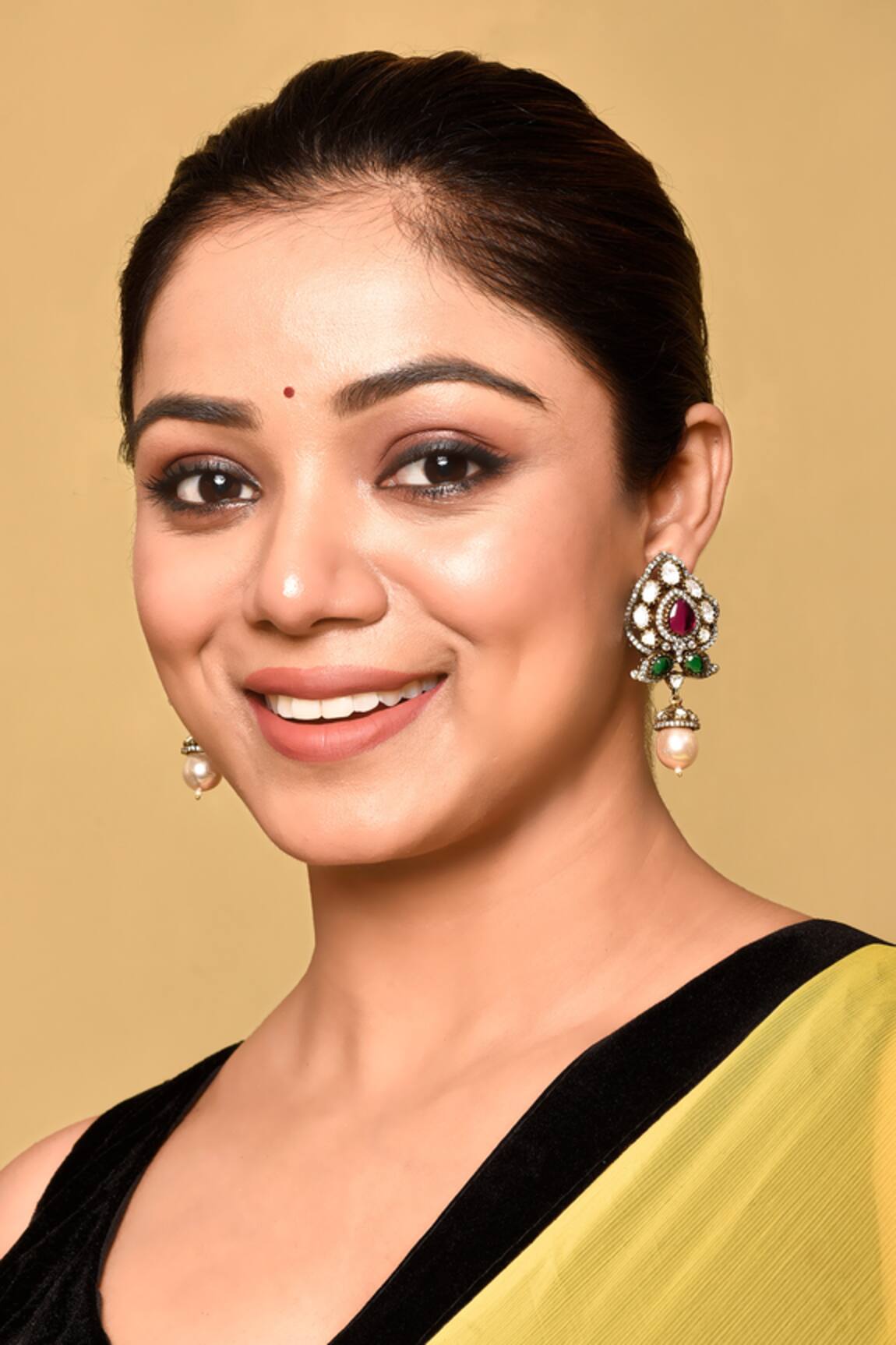 Preeti Mohan Stone Studded Pearl Drop Earrings 