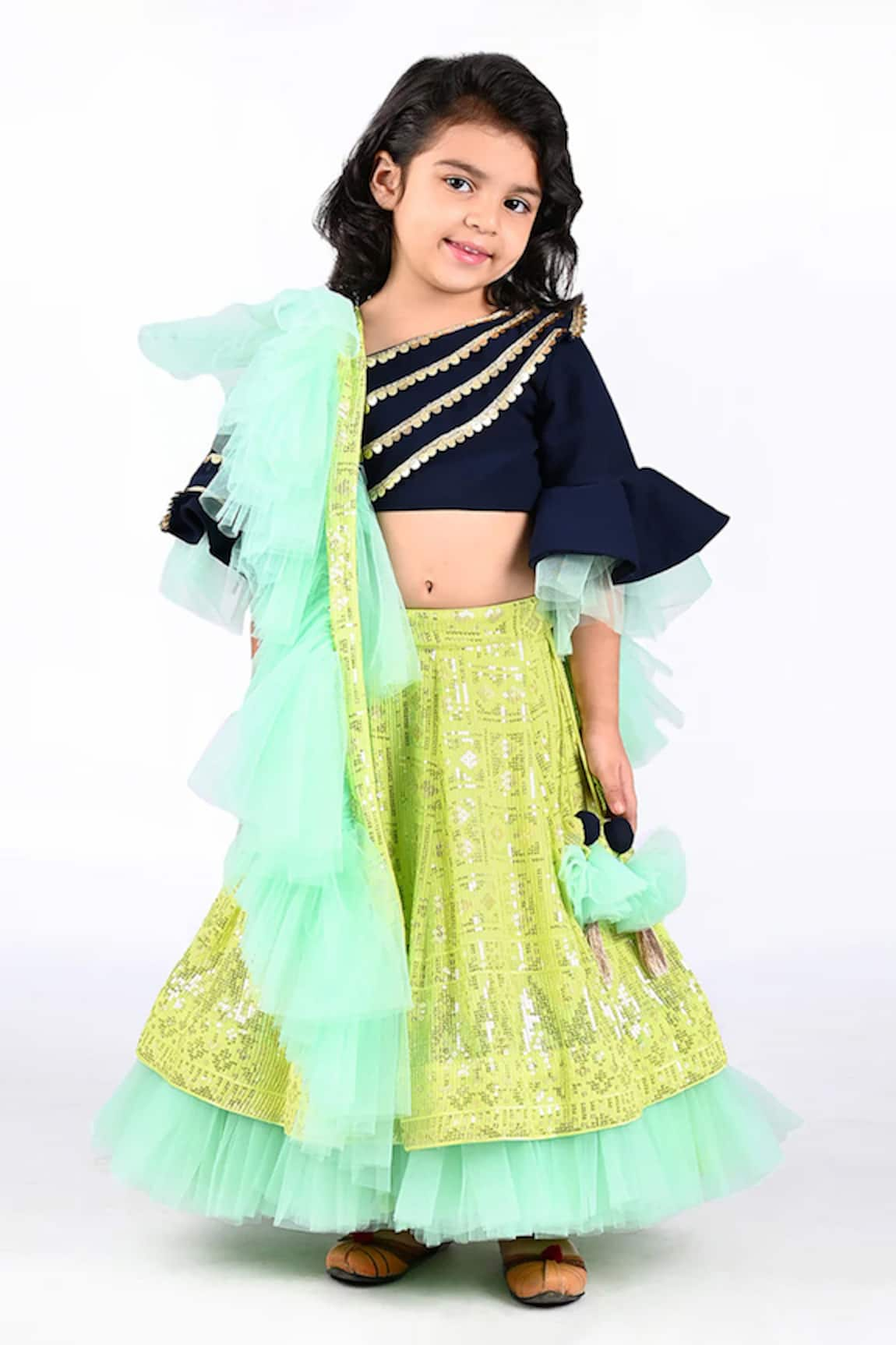 Shining Kanika Brazen Sequin Embellished Ruffled Lehenga Blouse Set