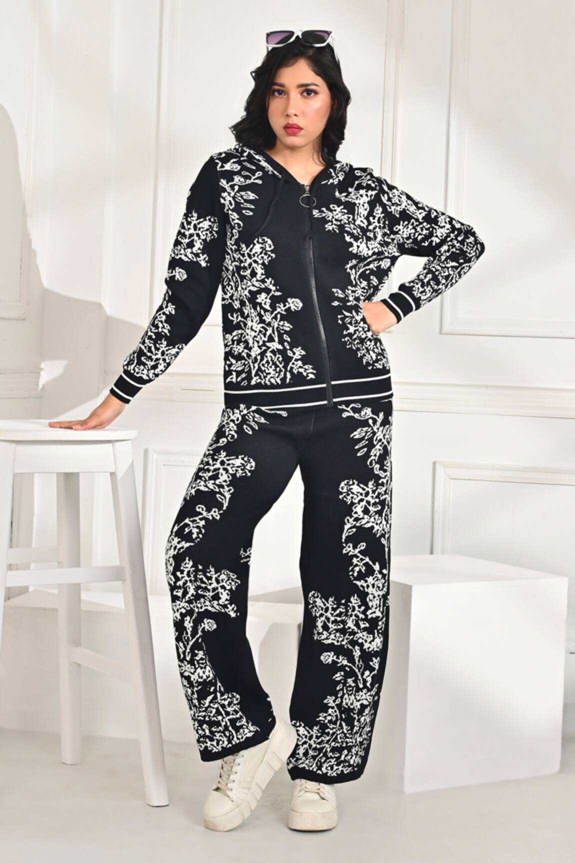 Crimp Myra Floral Pattern Hoodie & Pant Set 