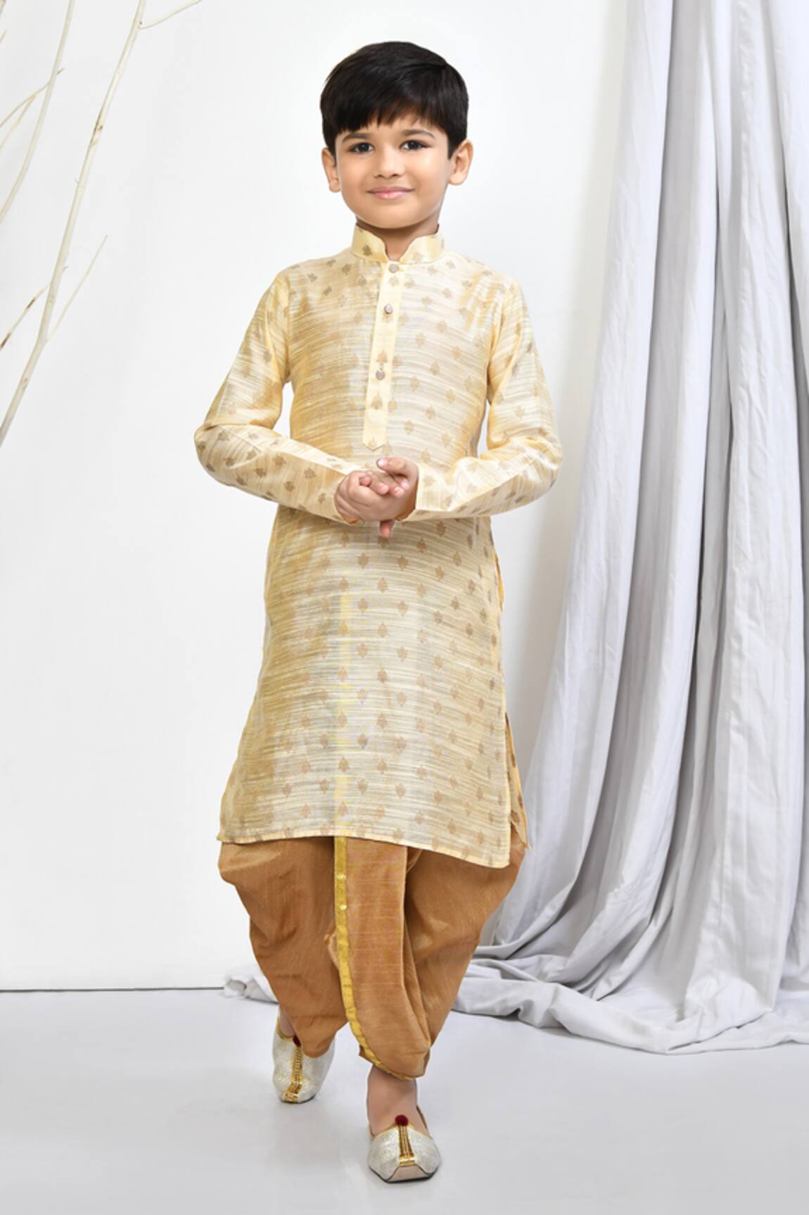 Petite Pomme Brocade Floral Woven Kurta Dhoti Pant Set 