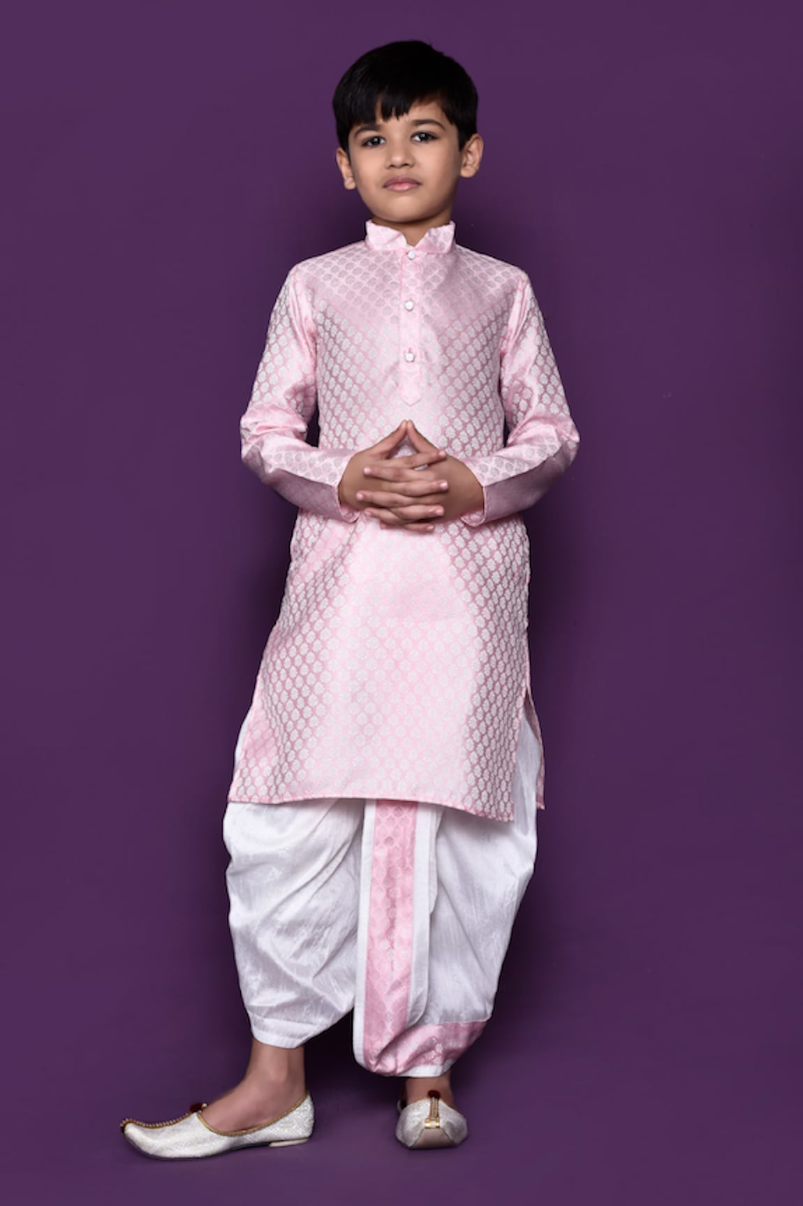 Banana Bee Brocade Floral Woven Pastel Kurta Dhoti Pant Set