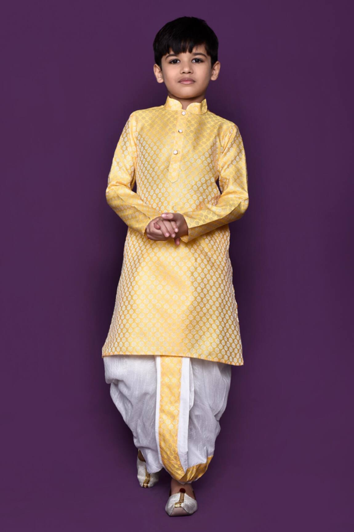 Petite Pomme Brocade Woven Kurta Dhoti Pant Set 