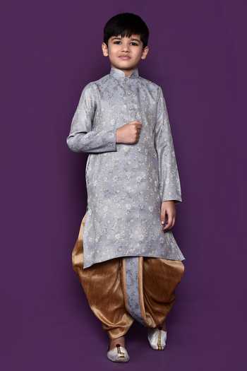 Petite Pomme Brocade Floral Pattern Kurta Dhoti Pant Set 
