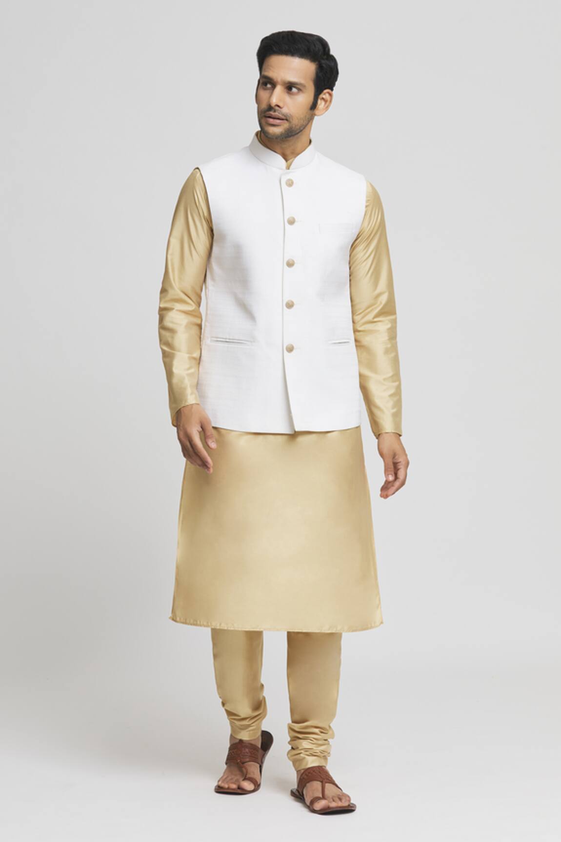 Arihant Rai Sinha Solid Off White Bundi Kurta Set 