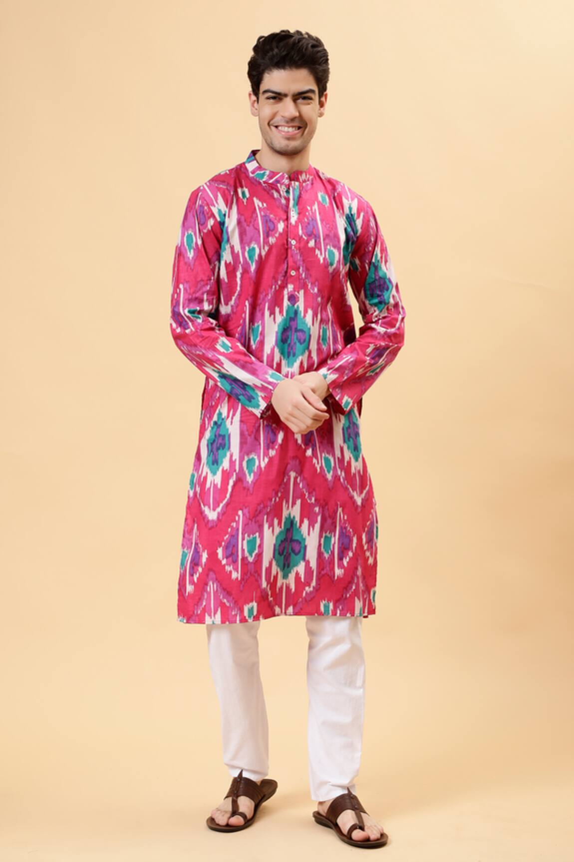 THE COTTON STAPLE Ikat Pattern Cotton Kurta