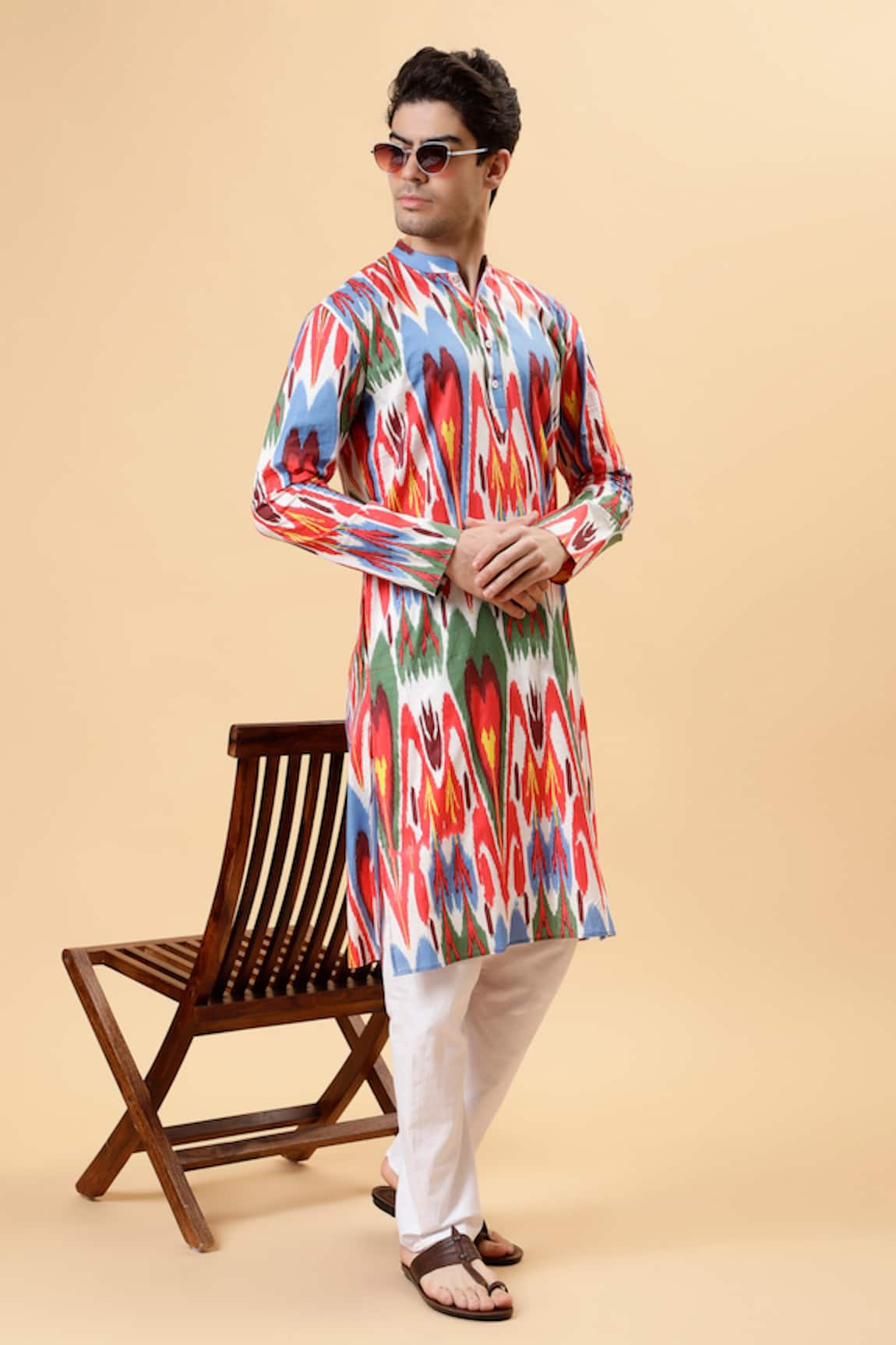 THE COTTON STAPLE Abstract Heart Ikat Print Cotton Kurta