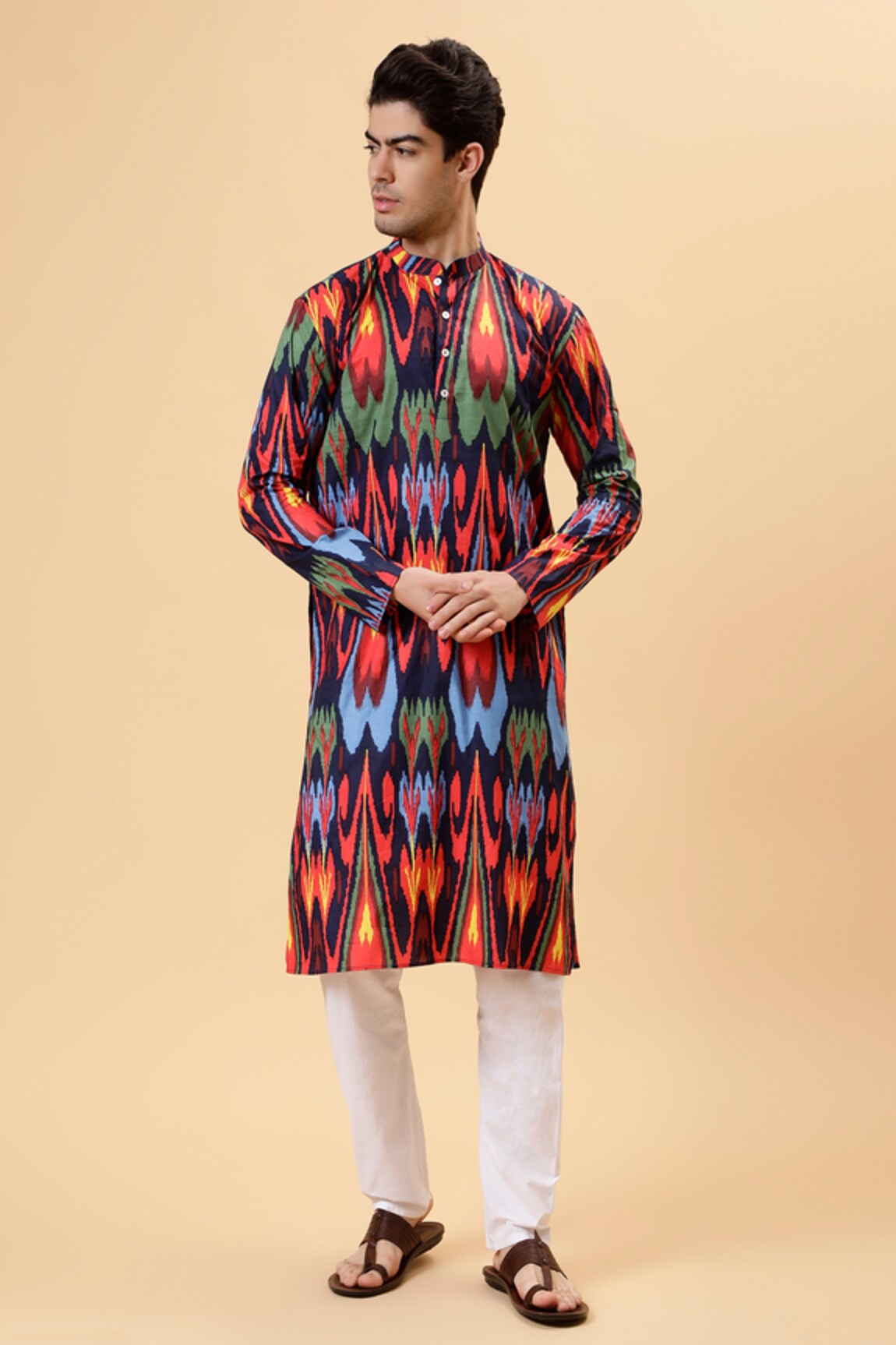 THE COTTON STAPLE Abstract Ikat Pattern Cotton Kurta