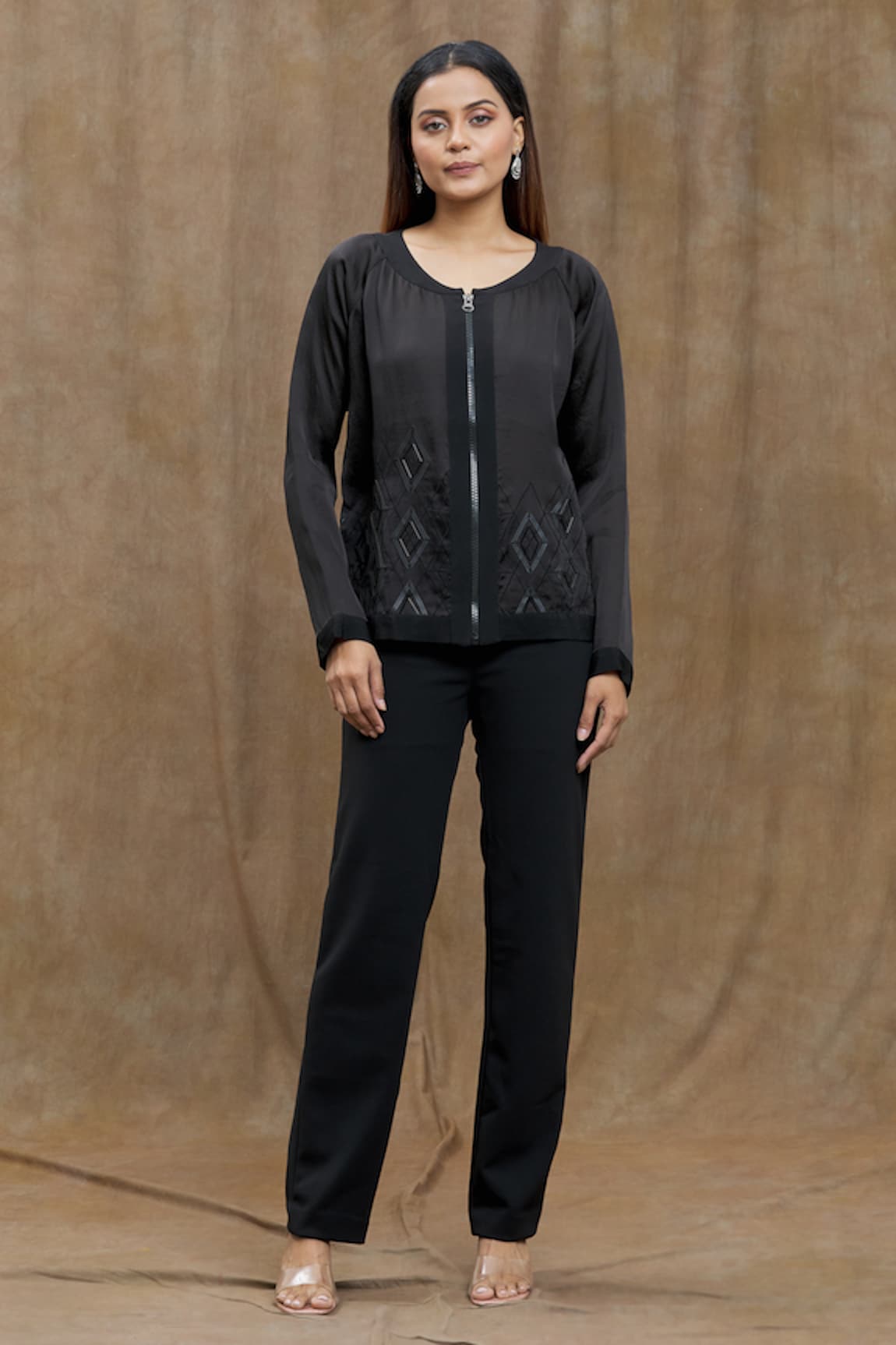 Varsha Wadhwa Applique Embroidered Full Sleeve Sheer Jacket