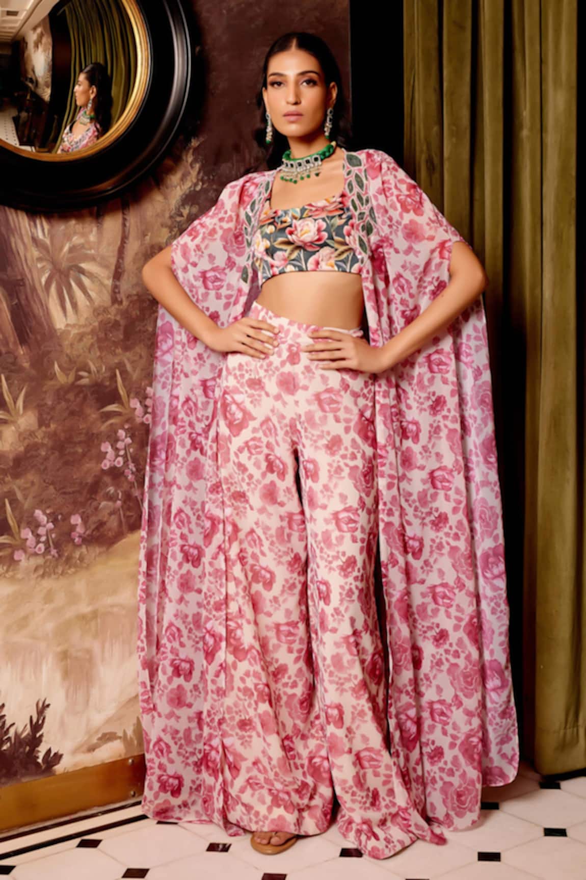 Gauri Dhawan Floral Print Cape Pant Set