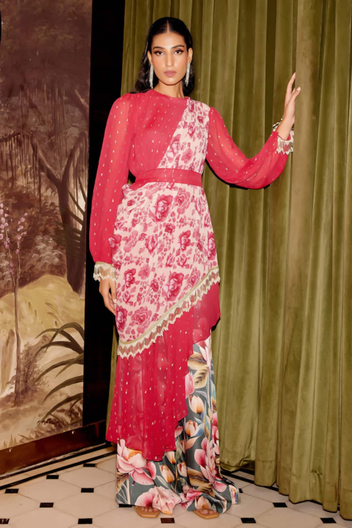 Gauri Dhawan Asymmetric Embellished Tunic Pant Set