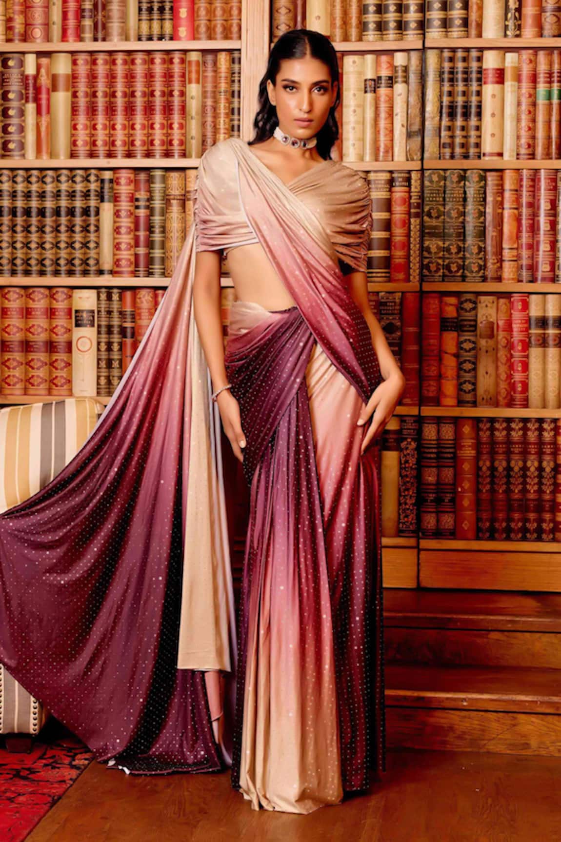 Gauri Dhawan Swarovski Embellished Pre-Draped Saree With Cape Blouse