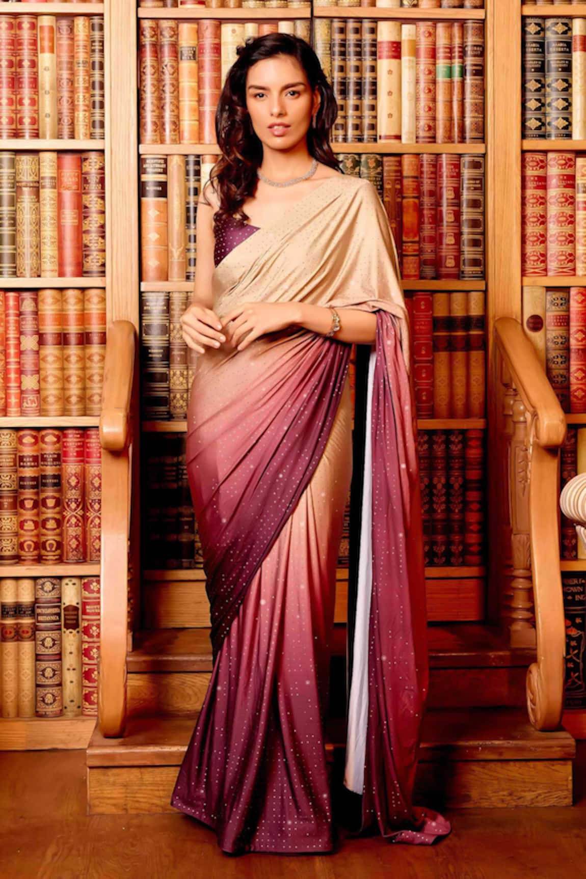 Gauri Dhawan Ombre Crystal Embellished Pre-Draped Saree With Blouse