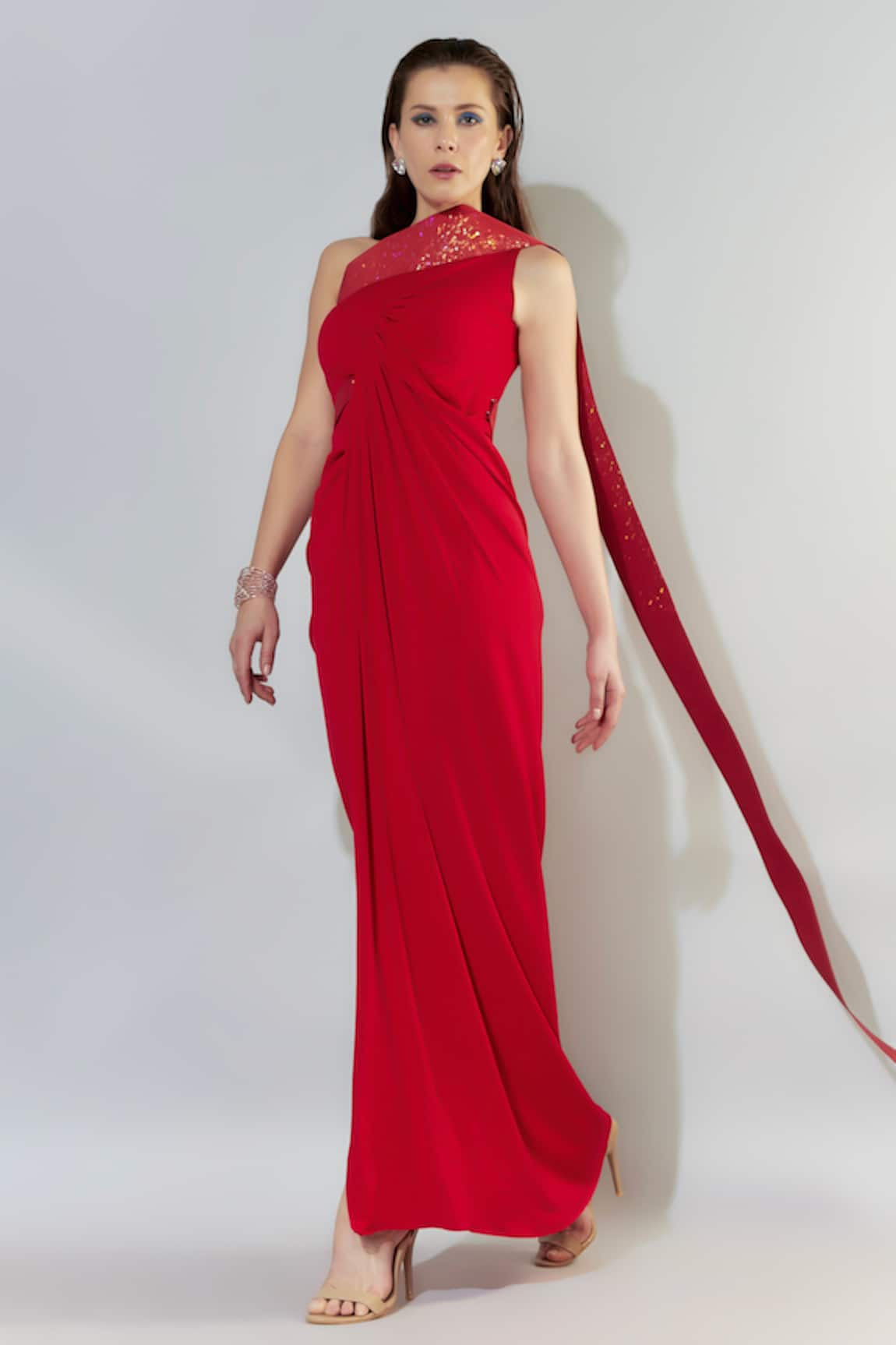 Cham Cham One-Shoulder Draped Gown