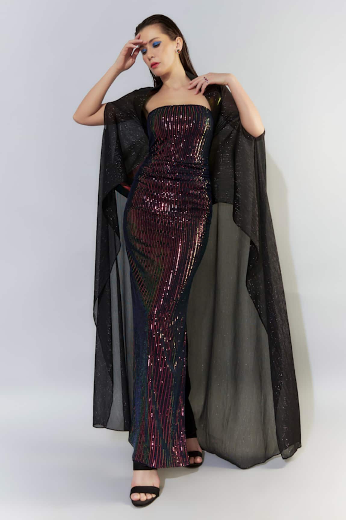 Cham Cham Metallic Sequined Gown With Jacket