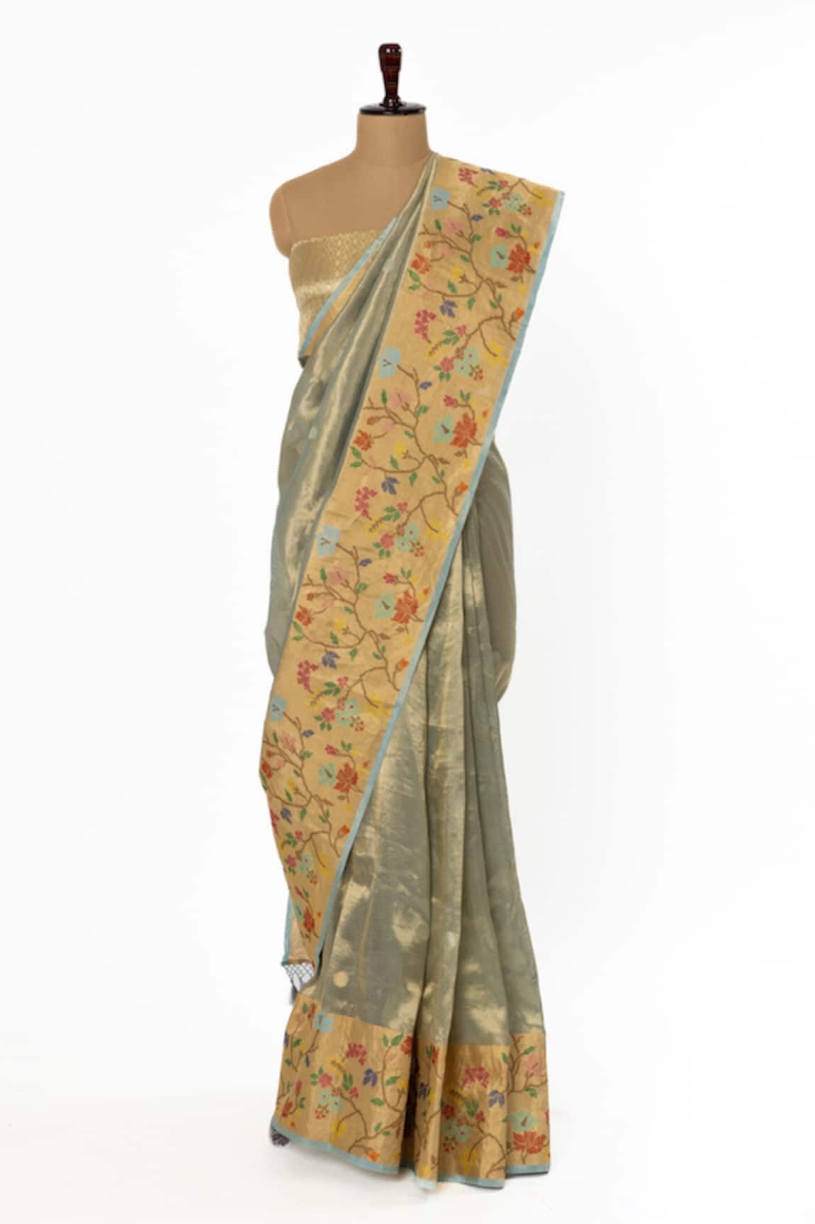 Paaprika Minakari Motif Border Saree With Unstitched Blouse Piece